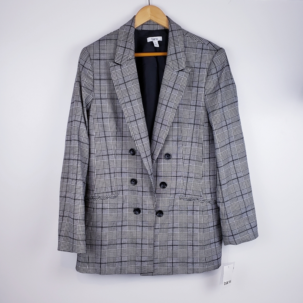 Bar III black ivory plaid blazer